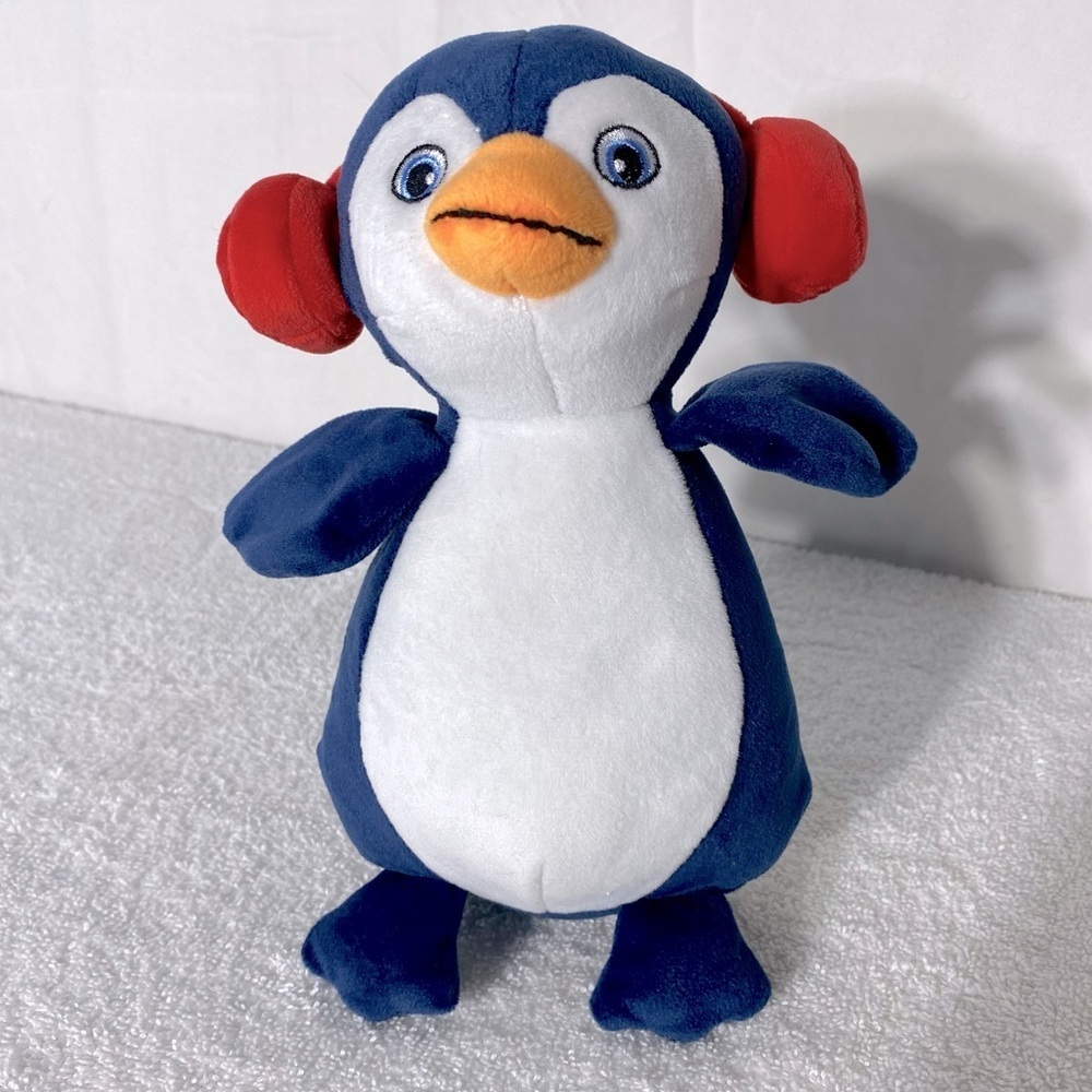 5/$35 Kinder Surprise Blue White Penguin Plush W Red Earmuffs Stuffed Animal